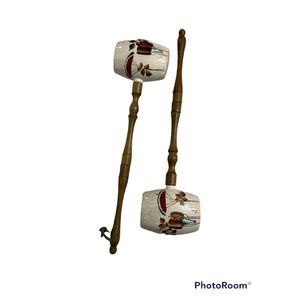 Tomahawk Style Watermelon Salt Pepper Shakers Ceramic Long Wood‎ Handles Japan